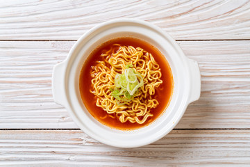 korean spicy instant noodles with kimchi