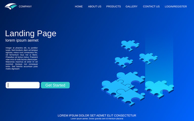 Website landing page vector template. Blue background with digital technology isometric comcept illustration 