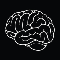 Human brain, white outline on black background