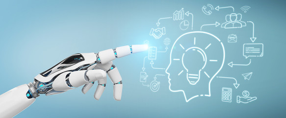 White humanoid creating artificial intelligence interface