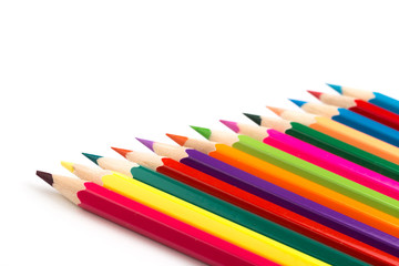 Wooden colorful pencils isolated on a white background, Image.