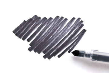 black highlighter Pen and Doodles Isolated on White Background with Real Shadow.
