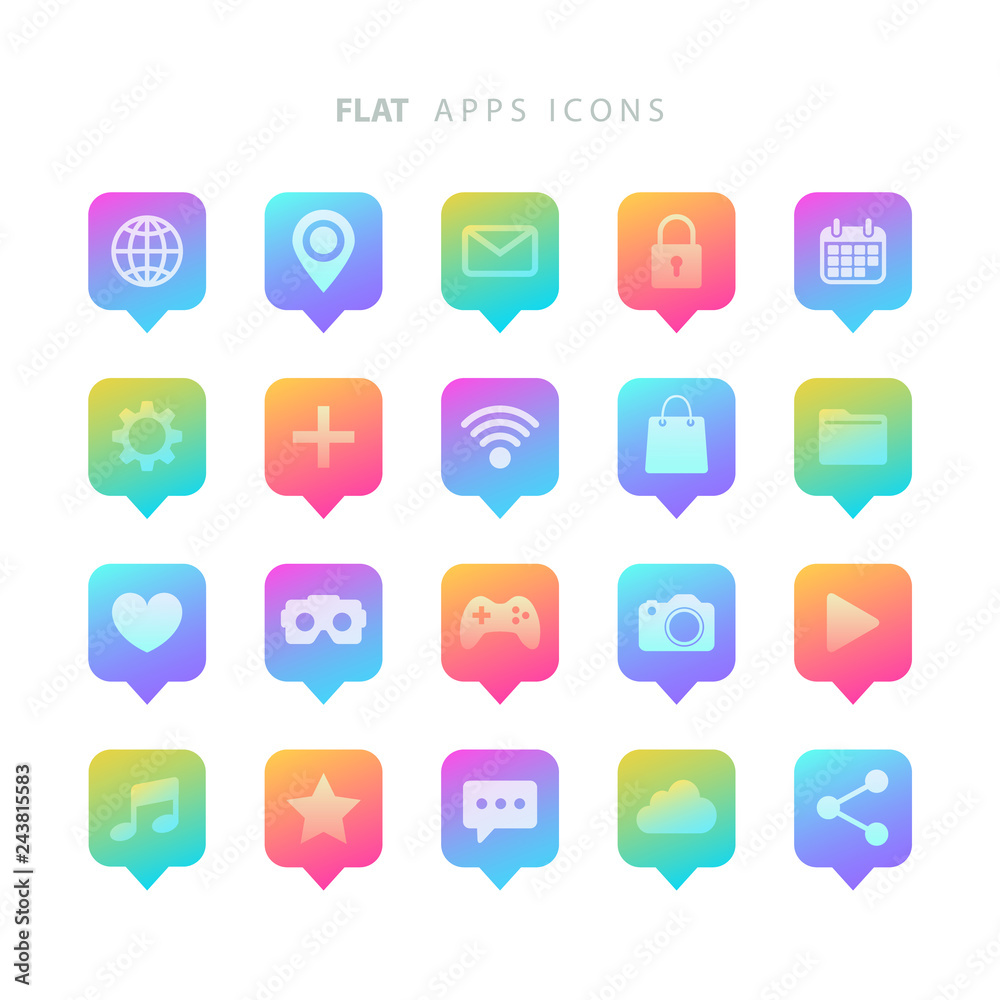 Poster Set of color gradient flat apps icons. Vector illustration. 