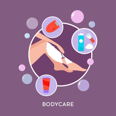 Flat cartoon legs with shaving effect, process, vector illustration