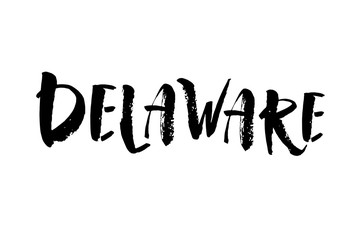 Delaware. American state. Lettering. element for flyers, banner, postcards and posters. Hand drawn vector illustration. Modern calligraphy.