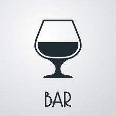 Logotipo con texto BAR con copa de coñac en fondo gris