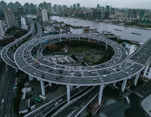 Papier Peint photo Pont de Nanpu Aerial view of Nanpu Bridge Nanpu Bridge Approach Bridge in Shanghai 