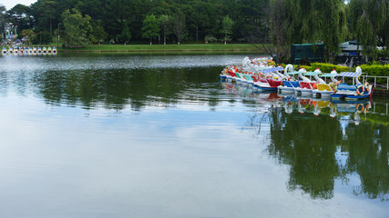 Fototapeta na wymiar Pedal boat on the lake