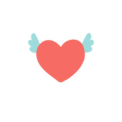 Flying heart with wings illustration, icon for Valentines Day, wedding design.