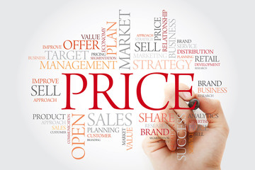 PRICE word cloud with marker, business concept background
