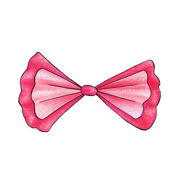 recommend clip art: Pink Ribbon knot handdrawn raster illustration. Realistic purple gift bow drawing. Bowknot clipart. Cartoon bow-tie. Isolated color hairpin. Doodle hair accessory. Banner, greeting card design element