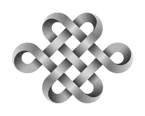Stippled Endless knot. Buddhist symbol. Vector illustration.