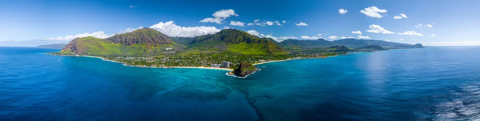 Fototapeten Luftpanorama der Westküste von Oahu nahe Makaha Valley, Hawaii © Dudarev Mikhail