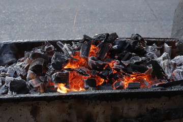 Charcoal fire.