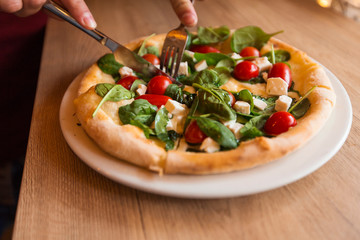 Close up of pizza.
