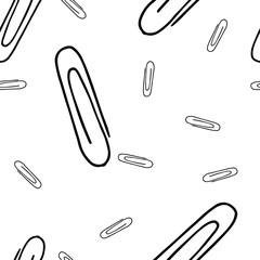 Paper clips seamless pattern. Hand drawn clips. Vector background.