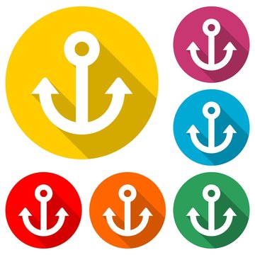 Anchor logo, Golden anchor icon, color set with long shadow