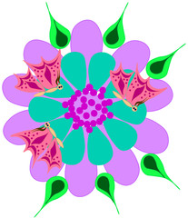Purple flower with pink butterflues.