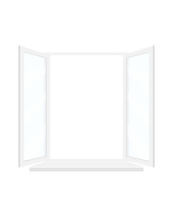 Open window. Window with white frame on white background. Vector illustration.