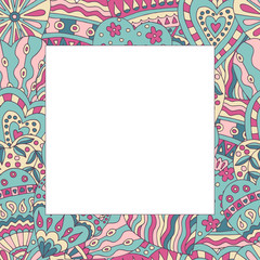 Frame on abstract painted background of hearts