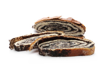 Poppy seed bread, cake isolated on white background