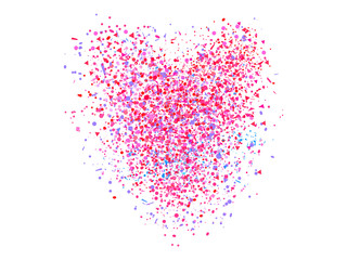 Heart from confetti on isolated white. Holiday colorful background from geometric elements. Festive pattern for banners, posters and flyers. Greeting cards. Doodle for design and business