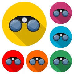 Binoculars logo, Binocular icon, color set with long shadow