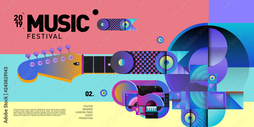 Fototapete vector colorful music festival for event banner and poster. colorful geometric abstract background t