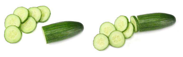 fresh cucumber slices isolated on white background. top view