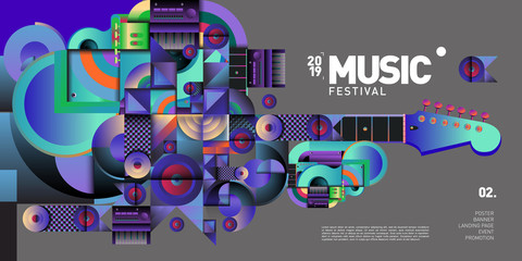 Vector Colorful Music Festival for Event Banner and Poster. Colorful Geometric Abstract Background Template in Eps10.