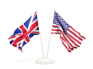 Two waving flags of UK and United States