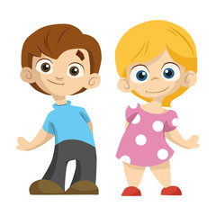 cute cartoon couple boy and girl stand and smile to you