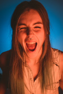 Attractive woman screaming