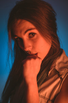 Attractive woman with piercing in nose