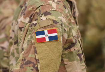 Flag of Dominican Republic on soldier arm. Flag of Dominican Republic on military uniforms...