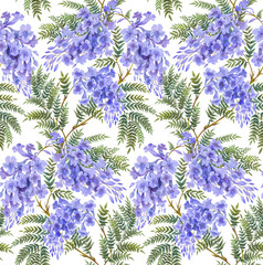 Seamless background pattern. Jacaranda tree with flowers and leaves. Version1