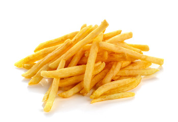 pile of french fries on a white background - obrazy, fototapety, plakaty