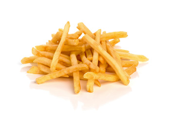 pile of french fries on a white background