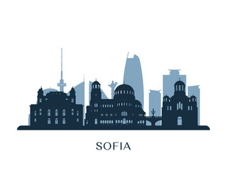 Sofia skyline, monochrome silhouette. Vector illustration. - obrazy, fototapety, plakaty