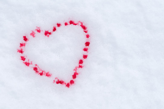 Valentines day background. I love you Valentine's Day. Heart of snow painted in blood on Valentine's Day background. Gifts, romance, red hearts on a white background. Valentine's Day concept