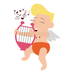 Cupid playing harp