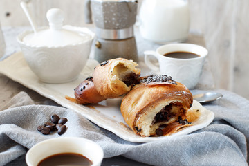 Breakfast with coffee and croissant