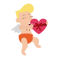 Cupid with heart shaped gift box