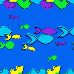 Naklejka premium Seamless vector background with lips and fish in pop art style. Cute cartoon. Can be used for wallpaper, textile, invitation card, wrapping, web page background.