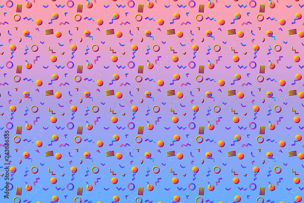 Poster Abstract background with 80s memphis geometics style pattern and vibrant psychedelic colors