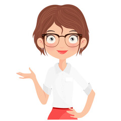 Brunette receptionist presenting