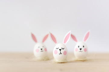 Eggs with ears of rabbits, in an image of rabbits