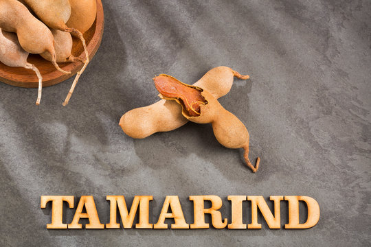 Tamarind tropical fruit - Tamarindus indica. Top view