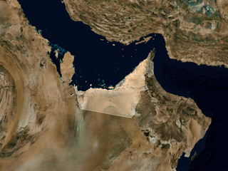 Satellite image of United Arab Emirates with borders ( Isolated imagery of UAE. Elements of this...