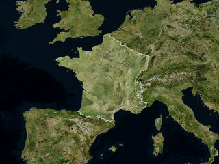 Satellite image of France with borders (Isolated imagery of France. Elements of this image furnished by NASA) © Satellite Stocks